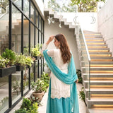 Designer White Embroidered Top Plazzo