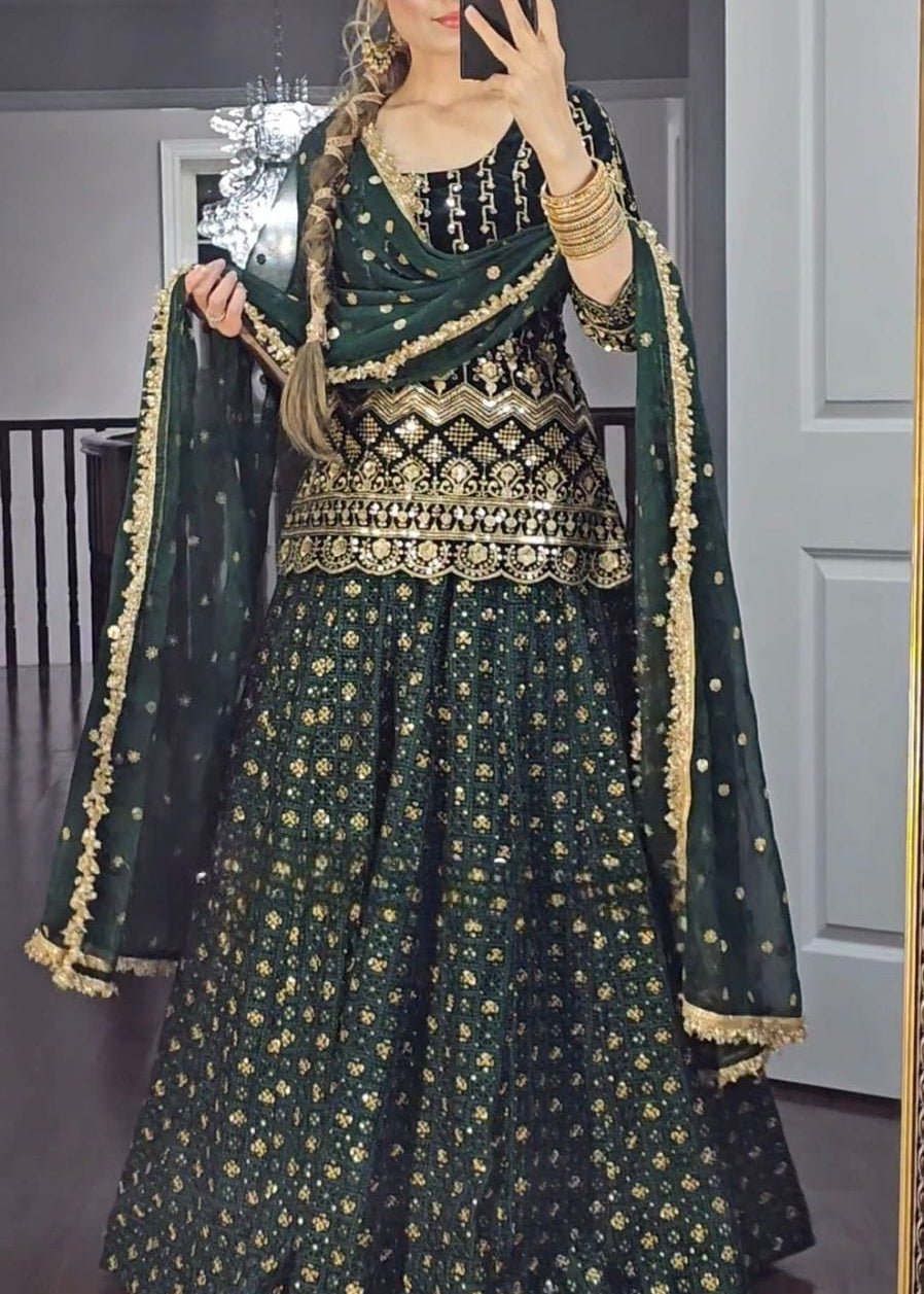 Georgette Green Top Lehenga