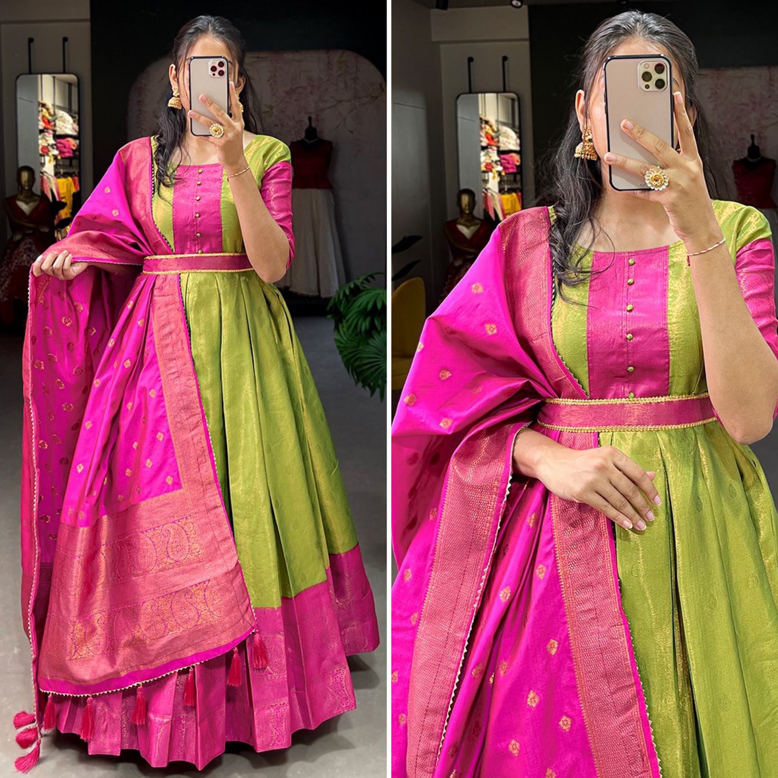 traditional function with this pleasing silk gown