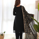 Blooming Black Silk Kurta