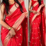 traditional weaving with soft shiney cotton Saree