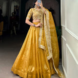 Golden Designer Brid Lehenga Choli