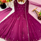 Wine Ethnic Georgette Anarkali Gown