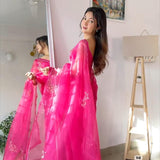 Premium Pink Organza Silk Saree