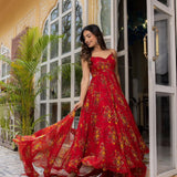 Elegance Red Flower Printed Gown