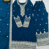 Bluish Pure Chinon Silk Straight Suit