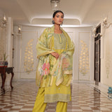 Lemon Yellow Cotton Silk Straight Suit