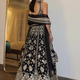 Black Bold Embroidered Silk Lehenga