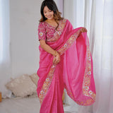Light Pink Designer Gold Crush Saree