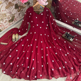 Red Heart Print Anarkali Dress