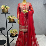 Beautyfull Red Festive Suit Sharara