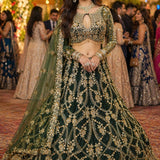 Bluish Embroidered Mulberry Silk Lehenga