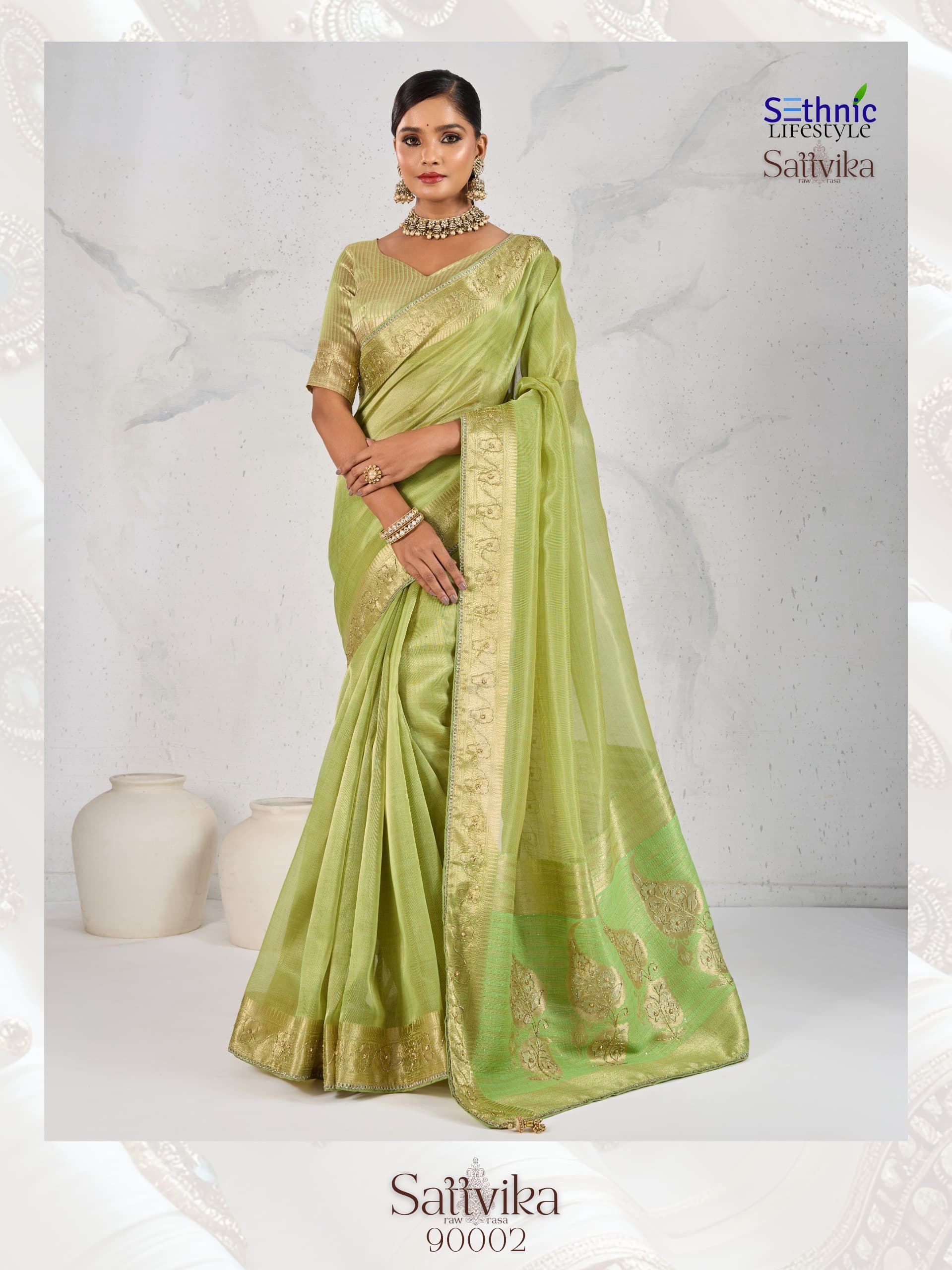 Handcrafted Sattvika Tissue Linen Saree