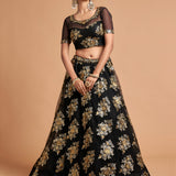 Wedding Black Floral Embroidered Lehenga