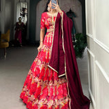 Beautifull Pink Tusser Silk Lehenga