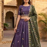Purple Embroidered Space Silk Lehenga