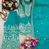 Designer Chinon Silk Embroidered Suit