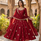Maroon Ethnic Crunchy Silk Gown