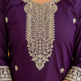 Purple Viscose Straight Suit Set