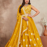 Musterd yellow Fox Georgette Lehenga