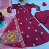 Maroon Rayon Cotton Anarkali Suit
