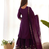 Wine Ethnic Embroidered Straight Suit
