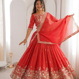 Orange Crafted Silk Embroidered Lehenga