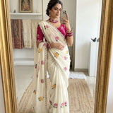 Elegant  Floral Embroidery Silk Saree
