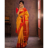 Golden Yellow Soft Lichi Silk Saree