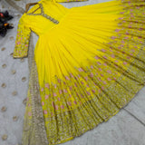 Yellow faux georgette gown