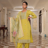 Lemon Yellow Cotton Silk Straight Suit