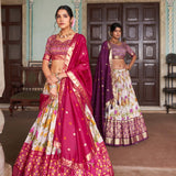 Beautifull Floral Printed Tussar Silk Lehenga