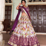 Beautifull Floral Printed Tussar Silk Lehenga