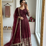Trending Maroon Vichitra Silk Gown