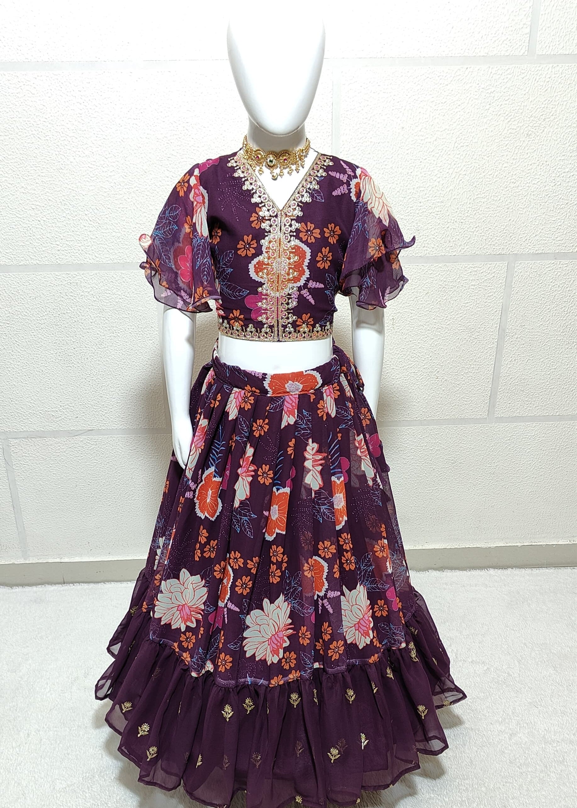 Trendy Flower Printed Kids Lehenga Choli