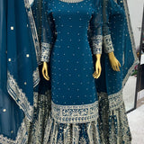 Blueish Embroidered Top Gharara