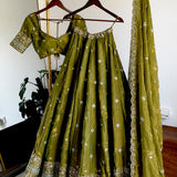 Trending Olive Fendy Silk Lehenga