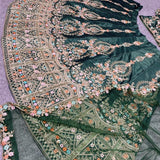 PRESENT DUSTY DARK GREEN COLORED DESIGNER LAHENGA CHOLI