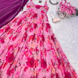 Pretty Pink Flower Printed Gown