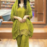Olive Stylish Jimmy Silk Suit