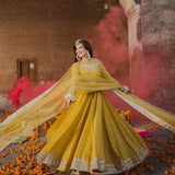 Yellowish Wedding Silk Anarkali Gown