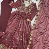 Brown Shiny Crunchy Silk Gown