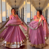 Pink Lavish Organza Anarkali Suit