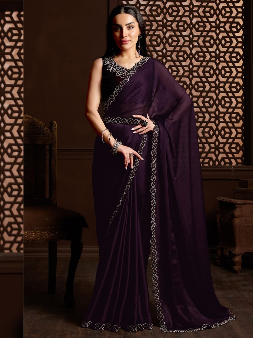 Heavy Satin Chiffon Saree