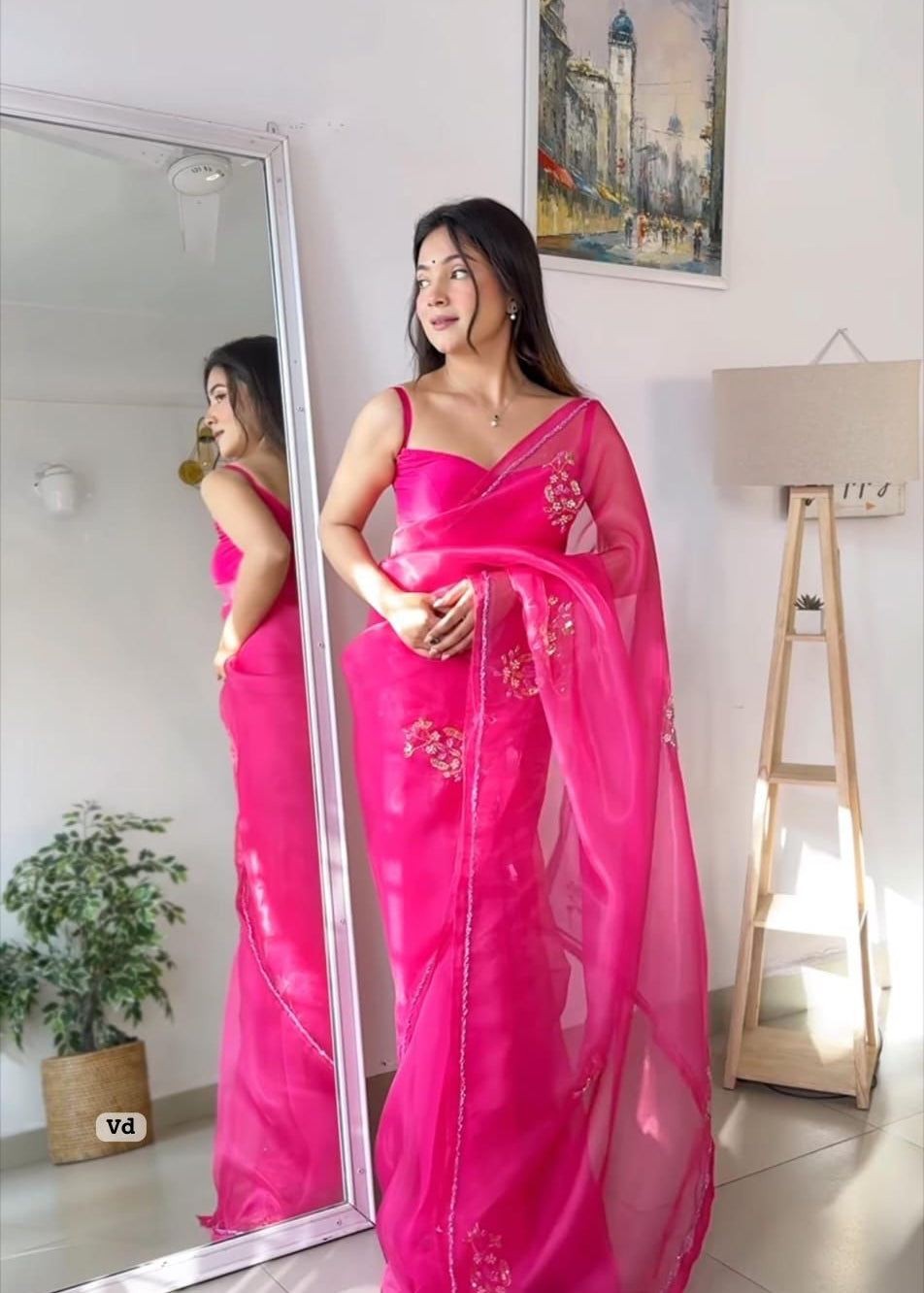 Premium Pink Organza Silk Saree