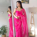 Premium Pink Organza Silk Saree