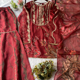 Maroon Classy Organza Top Sharara