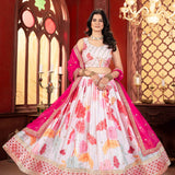 DESIGNER PLUS SIZE WHITE FLORAL LENGA CHOLI