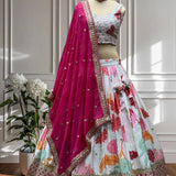 DESIGNER PLUS SIZE WHITE FLORAL LENGA CHOLI