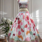 DESIGNER PLUS SIZE WHITE FLORAL LENGA CHOLI